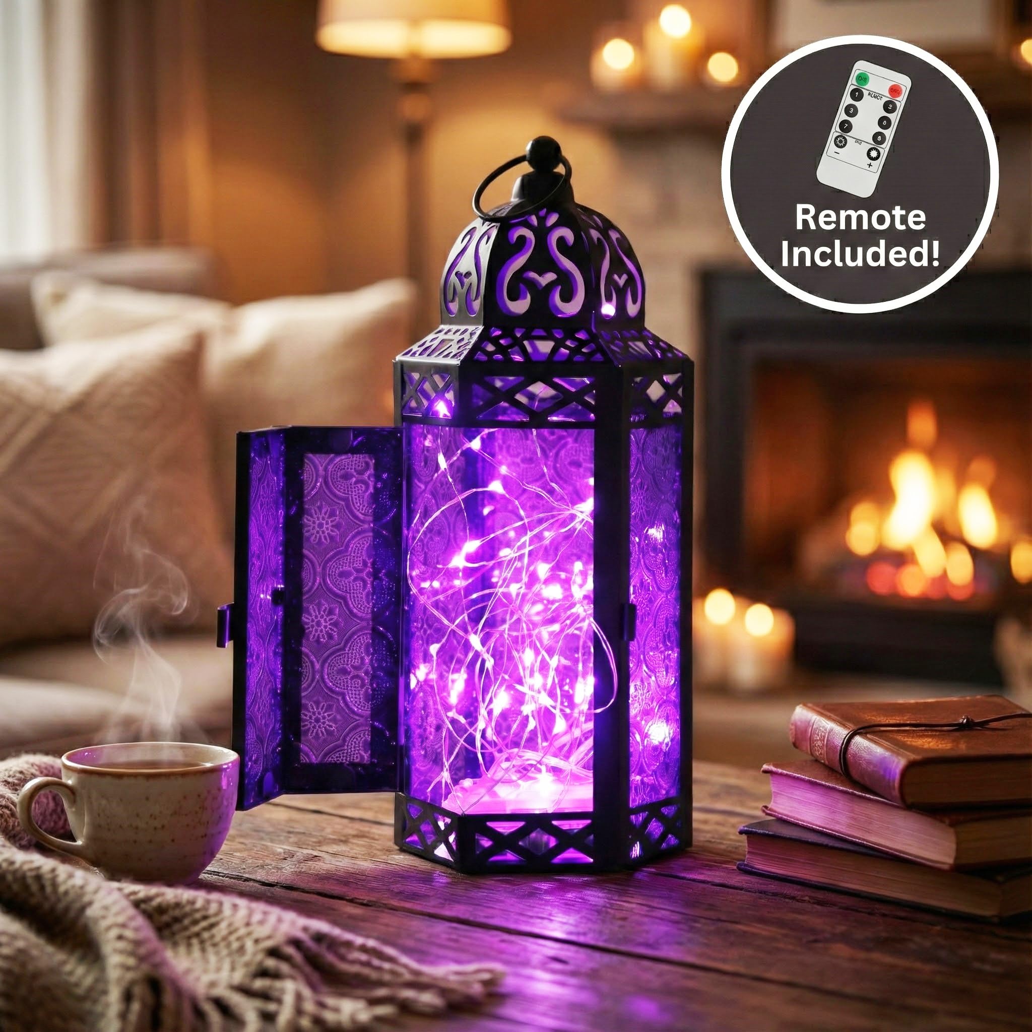 ライト・ランタン Somabito daibutsu purple Vela Lanterns Halloween Metal Moroccan Decorative LED Fairy Lights
